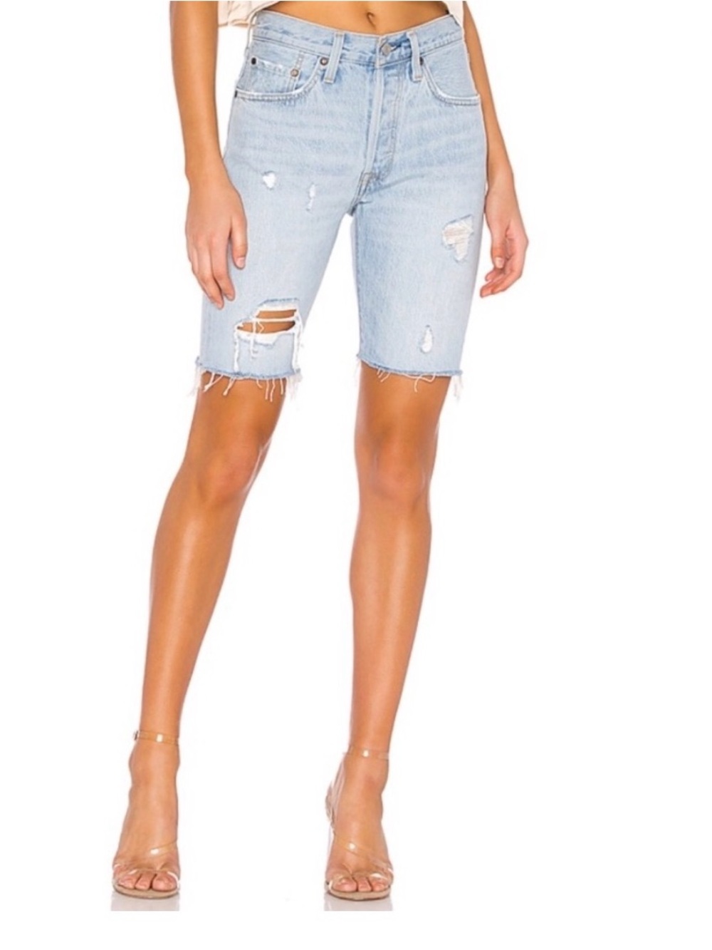 Levi's 501 Light Wash Distressed Bermuda Shorts Size 29